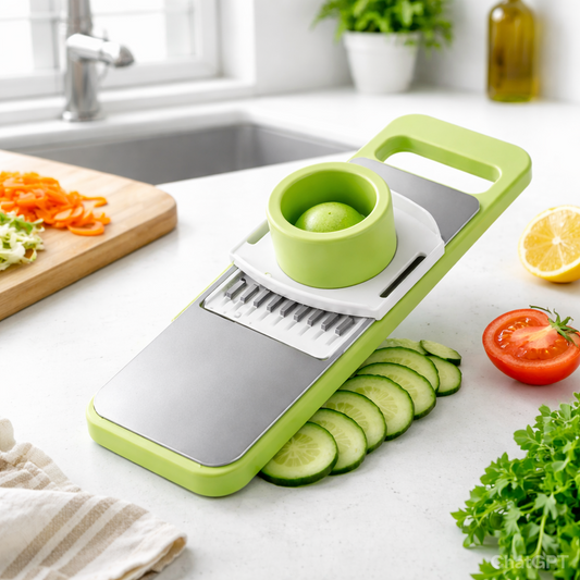5-in-1 Vegetable & Fruit Slicer – Sharp Stainless Steel Mandoline with Safety Guard