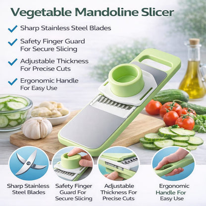 5-in-1 Vegetable & Fruit Slicer – Sharp Stainless Steel Mandoline with Safety Guard